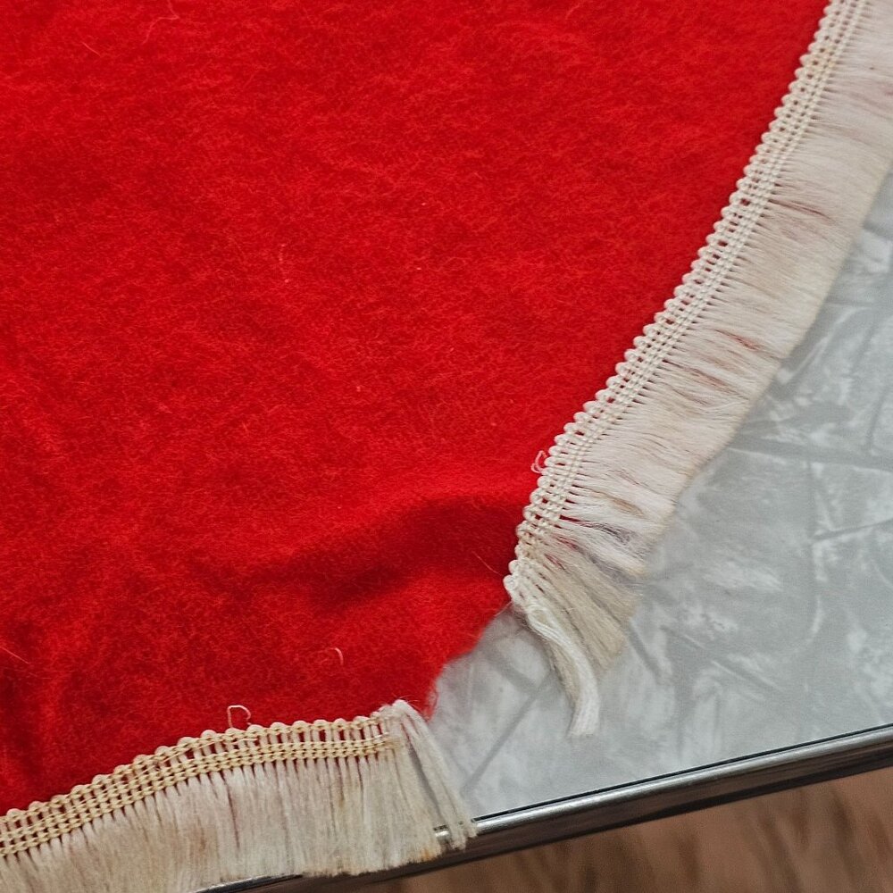 1970S Christmas Santa Claus Wool Tablecloth 37" gold glitter Trim vintage fringe - Picture 4 of 8